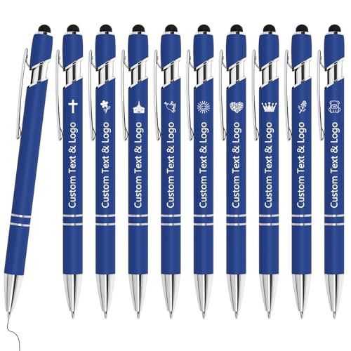 WYPAS Bulk Custom Pens - Personalized with Name, Engraved Text/Logo - Stylus Tip, Black Ink - Options for Corporate Gatherings, Events & Business Gifts (Blue) - color: Blue