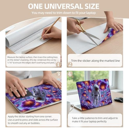 Universal Laptop Skin Sticker for 12/13/14/15.6 Inch Laptops, Reusable Vinyl Laptop Decal Cover, Waterproof Scratch Resistant Notebook Skin with 2 Wrist Pads,Astronaut in Purple Mushrooms - color: Astronaut in Purple Mushrooms