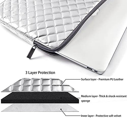 TRIUMPH VISION Puffy Laptop Sleeve Pouch Case Protective Bag Lined Padded | Puffy Laptop Case 14 15 in Quilted Leather Protection Shockproof Cushion Padding Fashion with Pocket Safe Silver - color: Silver Quilted, size: 14-15 Inch