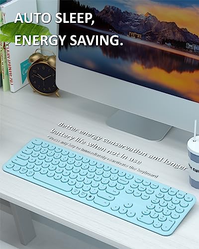 Silent Wireless Keyboard, Bluetooth/2.4G Dual-Mode (Blue) | scissor-switch, ful-size office, slim profile with round keycaps, and compatibility with Windows, Mac, and PC - color: Blue Keyboard