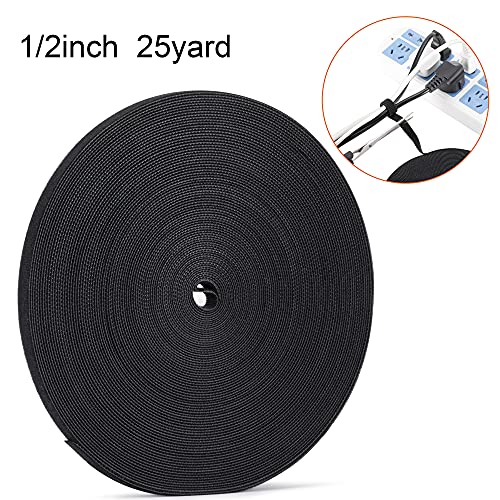 1/2 inch Reusable Fastening Tape Cable Ties Double-Sided Hook-and-Loop Cable Management Tape (Black 25 Yards) - size: 1/2 in X 25 yd