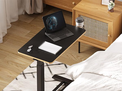 28'' Medical Overbed Bedside Table with Wheels,Rolling Table | Black 28''x16'' Pneumatic Tilting Desktop,Overbed Bedside Table with Hidden Casters for Hospital Use,rolling standing desk - color: Black, size: Small