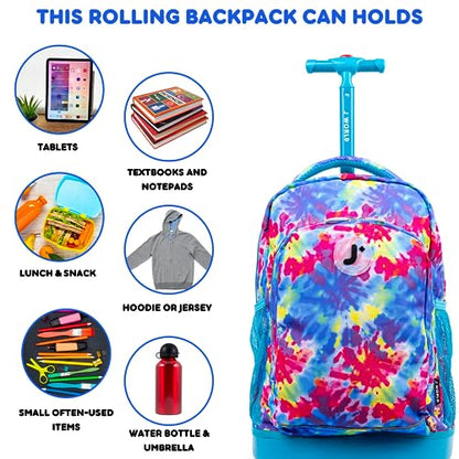 J World Sunny Rolling Backpack for Kids. Roller Bag With Wheels, Tie Dye - color: Tie Dye