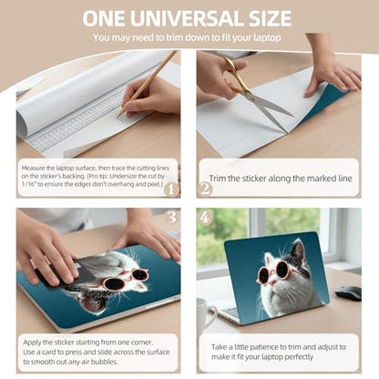 Universal Laptop Skin Sticker for 12/13/14/15.6 Inch Laptops, Reusable Vinyl Laptop Decal Cover, Waterproof Scratch Resistant Notebook Skin with 2 Wrist Pads,Cool Cat with Pink Sunglasses - color: Cool Cat with Pink Sunglasses
