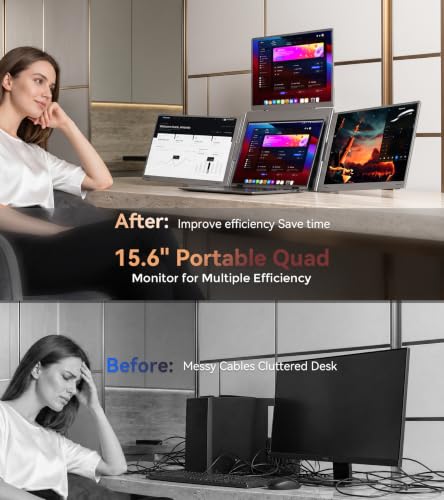 14" Laptop Screen Extender, Quad Monitor for 12"-17.3" Wins/Mac | Need Driver One Cable to Triple Display. Boosts productivity. 360° flip.Compatible with Wins 10/11 & Mac M1/M2/M3/M4/M5