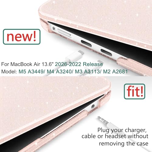 DONGKE Compatible with MacBook Air 13 inch Case M5 M4 M3 M2 2026 2025 2024-2022 A3449 A3240 A3113 A2681, Glitter Bling Plastic Hard Shell & Keyboard Cover for MacBook Air 13.6 inch, Starlight - color: Starlight