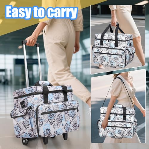 Teamoy Rolling Scrapbook Tote, Craft Bag with Detachable Wheels, Dandelion | Scrapbook Storage Bag with Bottom Wooden Pad, 2 detachable zipper pouches, Shoulder Straps for Paper, Ablum - color: Dandelion
