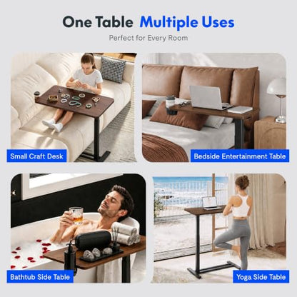 FLEXISPOT Medical Adjustable Overbed Bedside Table with Wheels Pneumatic Mobile Standing Desk Laptop Desk Rolling Computer Cart Movable Table Hospital Home Use(31.5" W x 17.7" D, Mahogany Large) - color: Mahogany, size: Large