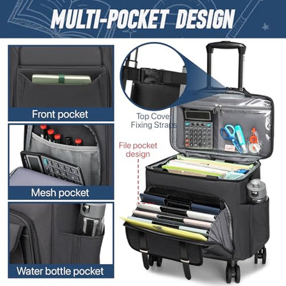 RUCYEN Rolling Teacher Tote Bag for Women Men,Large Tote Bag With Detachable Wheels Trolley,15.6 Inch Laptop Wheeled Teacher Bag for Work Office - color: Black