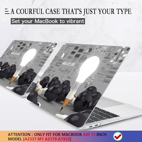 CISSOOK Hard Shell Case for MacBook Air 13 inch A2337 A2179 A1932 | 2021 2020 2019 2018, 4in1 Set Plastic Case Keyboard Cover Screen Protector for MacBook Air 13 inch M1, Creative Bulb - color: Creative Bulb
