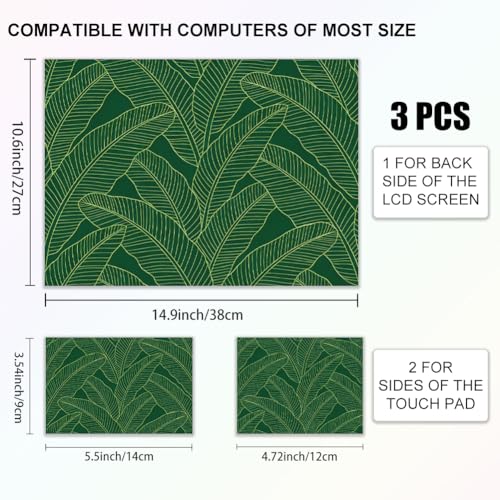3Pcs Plant Laptop Skin Sticker Leaf Pattern Universal Removable Vinyl Stickers Fits for 12.1 13 14 15.6 16 Inch Waterproof Notebook Decal Cover Gift - color: Dark Green