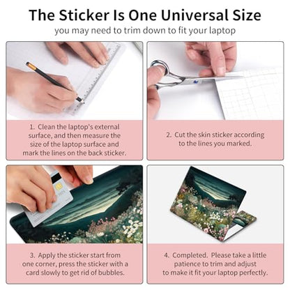 15.6 Inch Laptop Skin Sticker, Reusable Vinyl Cover Protector with 2 Wrist Pad Skins, Removable Waterproof Scratch-Resistant for 12-15.6 Inch Laptop Notebook,Wildflower Field - color: Wildflower Field