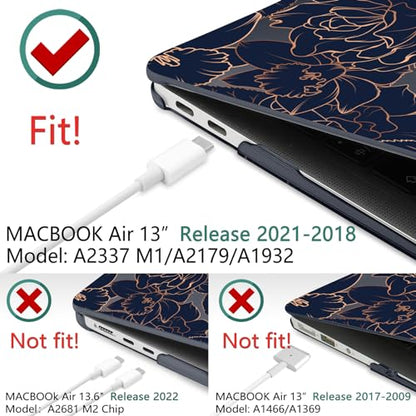 TWOLSKOO Compatible with MacBook Air 13 inch Case 2021-2018 Release A2337 M1 A2179 A1932 Retina Display Touch ID, Plastic Hard Shell & Keyboard Cover & Screen Protector, Elegant Roses - color: Elegant Roses X822