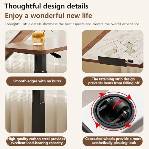Adjustable Height C Shaped Side Table, Top Tilting Laptop Stand Table with Hidden Wheels,Mobile Couch End Tables That Slide Under,Rolling TV Coffee Table for Sofa/Bed,Brown,27.5''x15.7''x43.3''