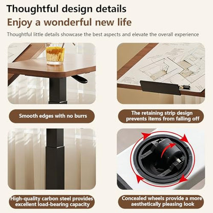 Adjustable Height C Shaped Side Table, Top Tilting Laptop Stand Table with Hidden Wheels,Mobile Couch End Tables That Slide Under,Rolling TV Coffee Table for Sofa/Bed,Brown,27.5''x15.7''x43.3''
