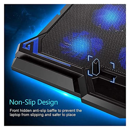 Laptop Cooling Pad 6 Fans Up to 17.3 Inch Heavy Notebook Cooler Blue LED Lights 2 USB Ports Blue-6fans