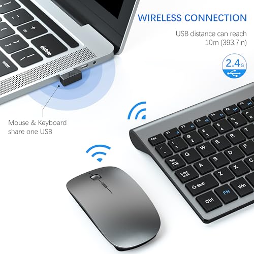 Wireless Keyboard and Mouse Ultra Slim Combo, TopMate 2.4G Silent Compact USB 2400DPI Mouse and Scissor Switch Keyboard Set with Cover, Batteries Included, for PC/Laptop/Windows/Mac - Gray Black - color: Gray Black