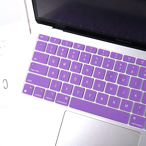 Batianda Ultra Thin Silicone Keyboard Cover for New MacBook Air 13 Inch 2020 2021 M1 Chip Model A2337 (with Touch ID & Retina Display) Waterproof and Dustproof Durable Laptop Protector, Purple - color: Purple