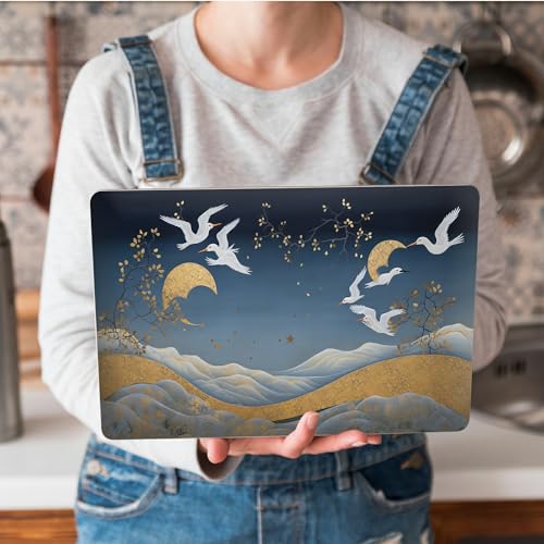 Universal Laptop Skin Sticker with 2 Wrist Pad Skins, Waterproof Scratch Resistant Vinyl Laptop Cover Decal, Cut to Fit for 11–15.6 Inch MacBook HP Dell Lenovo, Crane Golden Cloud - color: Crane Golden Cloud