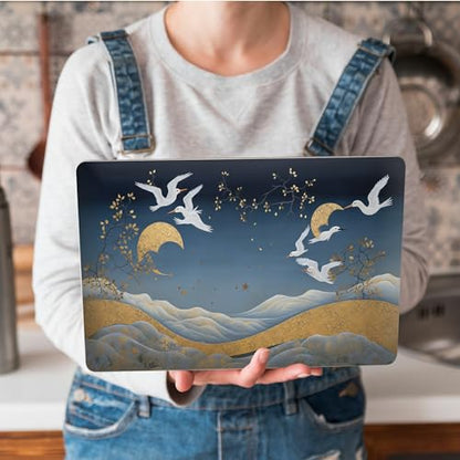 Universal Laptop Skin Sticker with 2 Wrist Pad Skins, Waterproof Scratch Resistant Vinyl Laptop Cover Decal, Cut to Fit for 11–15.6 Inch MacBook HP Dell Lenovo, Crane Golden Cloud - color: Crane Golden Cloud