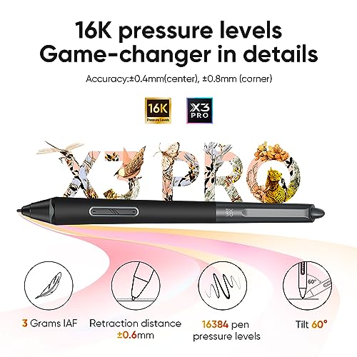 XPPen X3 Pro Smart Chip Stylus for Artist Pro 14/16 Gen2 13.3/15.6 V2 Deco Pro Gen2 Drawing Tablet