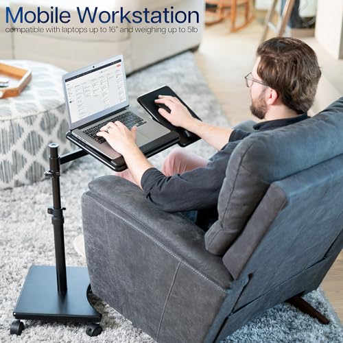 VIVO Black 15 x 12 inch Laptop Cart with Extension Arm, CART-H10L | Mobile Over Sofa Rolling Tablet Stand, Adjustable Height and Tilt, Full Arm Rotation, Holds up to 16 inch Laptops