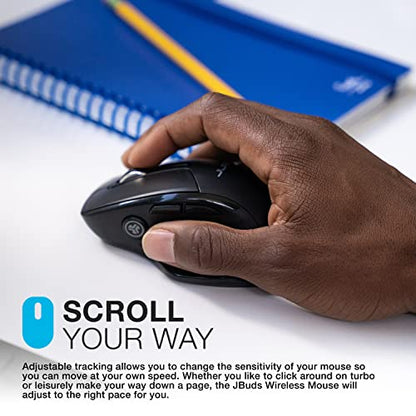 JLab, JBuds, Wireless Mouse, Bluetooth, USB Dongle, Multi-Device, Silent Click, Full-Size, Black | Full-Size, Tri-Mode with USB-Dongle, Ergonomic, Multi Device Silent, for Laptop, PC, iPad, Mac, Tablet - size: 1 Pack