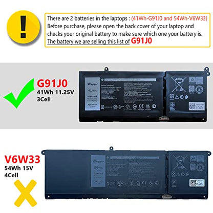 41Wh G91J0 Laptop Battery for Dell Latitude 3520 3420 3320 3330 Inspiron 3510 3511 3515 5310 5410 5418 5510 5515 5518 14 Plus 7420 7415 2-in-1 Vostro 5620 5625 Series JGCCT N9XX 0PG8YJ FH3K2 - size: 8.39*3.5*0.22inch G91J0