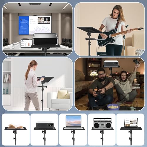 Projector Stand Tripod Laptop Tripod on Wheels with 2 Shelves | 26 to 49 Inch Adjustable Height, Portable Podium Stand with Gooseneck Phone Holder for Office, School, Home, DJ Racks