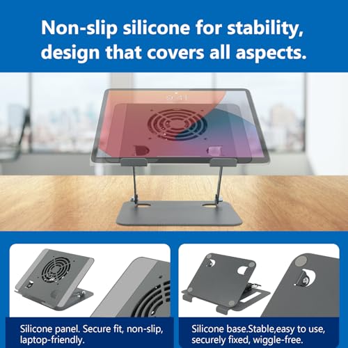 Laptop Cooling Stand with Fan and One Key Switch | Ergonomic Adjustable Height Desk Computer Holder for All 10-16''Laptops & Tablets Perfect for Gaming, DJ, Office - Gray - size: Large