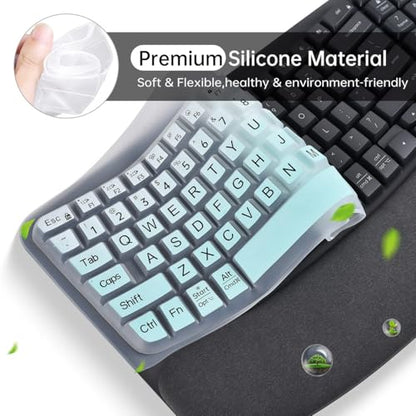 Large Print Keyboard Cover Skin for Logitech Wave Keys MK670 Combo Keyboard Skin, Logitech Wave Keys Wireless Ergonomic Keyboards Cover Protector Skins Accessories, Ombre Mint - color: Ombre Mint-Large