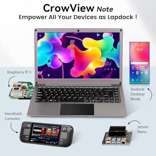 Portable Monitor with Keyboard, 15.6 Inch Lapdock Display with 6000mah Battery,CrowView Note 1080P FHD USB C Monitors with RPi5&Jetson Adapters Compatible with RPi5, PC, Phone, Mac, Game Console