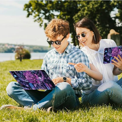Universal Laptop Skin Sticker with 2 Wrist Pad Skins, Waterproof Scratch Resistant Vinyl Laptop Cover Decal, Cut to Fit for 11–15.6 Inch MacBook HP Dell Lenovo, Dream Purple Rose - color: Dream Purple Rose