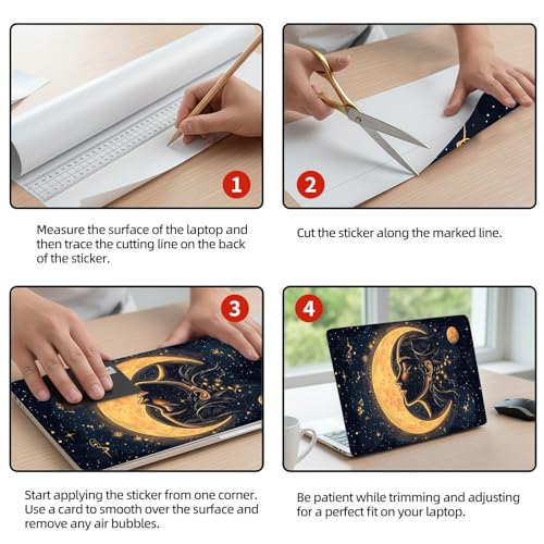 Universal Laptop Skin Sticker Decal, 12"-15.6" Aesthetic Vinyl Wrap, Moon Goddess Face Music Notes Waterproof Notebook Cover Art Protector for MacBook HP Dell Lenovo, Fits 13" 14" 15" 15.6" - color: Moon Goddess Face Music Notes
