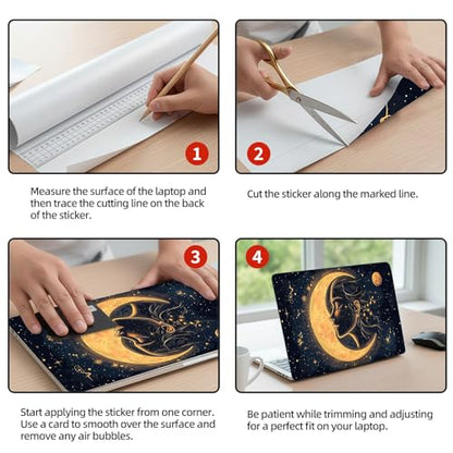 Universal Laptop Skin Sticker Decal, 12"-15.6" Aesthetic Vinyl Wrap, Moon Goddess Face Music Notes Waterproof Notebook Cover Art Protector for MacBook HP Dell Lenovo, Fits 13" 14" 15" 15.6" - color: Moon Goddess Face Music Notes