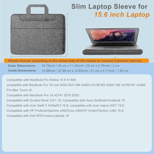Laptop Case 15.6 inch Shoulder Bag, Durable Shockproof Protective Computer Carrying Briefcase with Multi-Pockets and Strap Compatible with Most 15.6 inch Notebooks,Dark gray - color: Dark Gray, size: 15.6"