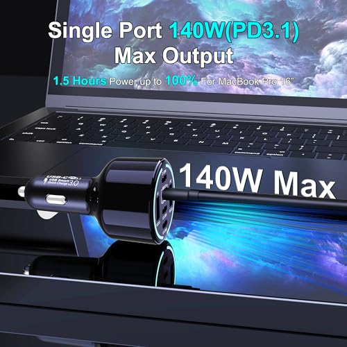 CHIPOFY 300W USB C Car Charger, 6 Ports (4 USB C + 2 USB A) | PD3.1 140W PPS 45W QC 60W Super Fast Charging for MacBook Laptop, iPhone 16 15 Pro Max, iPad, Galaxy S24/S23