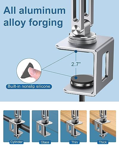 Laptop Stand Desk Mount, Aluminum Adjustable Laptop Arm with Tray | 360° Rotatable Ergonomic Computer Holder for 11-15 Inch Laptops & Tablets, Relieve Neck Strain for Sitting & Standing Work - color: Silver