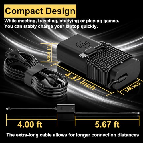 65W USB C Laptop Charger AC Adapter, Compatible with Dell Latitude 5420 5520 Chromebook 3100 3110 3300 3380 3400 3500 5300 5400 XPS Type C Fast Charging Computer Power Supply