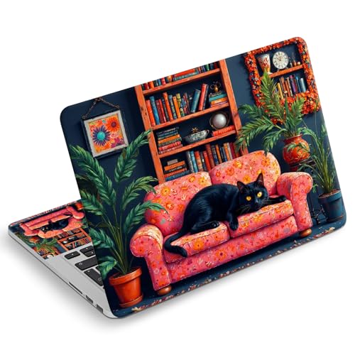 Universal Laptop Skin Sticker Decal, Compatible with MacBook HP Dell Lenovo 12"-15.6", Reusable Vinyl Notebook Cover 3PCS Set, High-Recognition Film-Black Cat on Floral Sofa - color: Black Cat on Floral Sofa