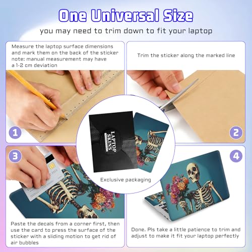Universal Laptop Skin Sticker Decal, Compatible with MacBook HP Dell Lenovo 12"-15.6", Reusable Vinyl Notebook Cover 3PCS Set, High-Recognition Film-Skeleton Holding Flowers - color: Skeleton Holding Flowers