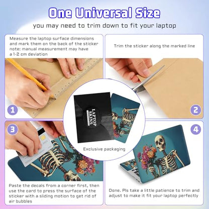Universal Laptop Skin Sticker Decal, Compatible with MacBook HP Dell Lenovo 12"-15.6", Reusable Vinyl Notebook Cover 3PCS Set, High-Recognition Film-Skeleton Holding Flowers - color: Skeleton Holding Flowers