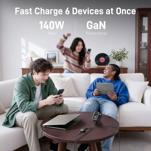 Epicka Pulse Duo 140W GoStand Universal Travel Adapter, 2AC/2USB-C/2USB-A | International Power Adapter with Desktop Stand & Smart Display, 3.28ft Cable , PD 3.1/PPS Fast Charging for MacBook/iPhone - style: Pulse Duo 140W with Desktop Stand