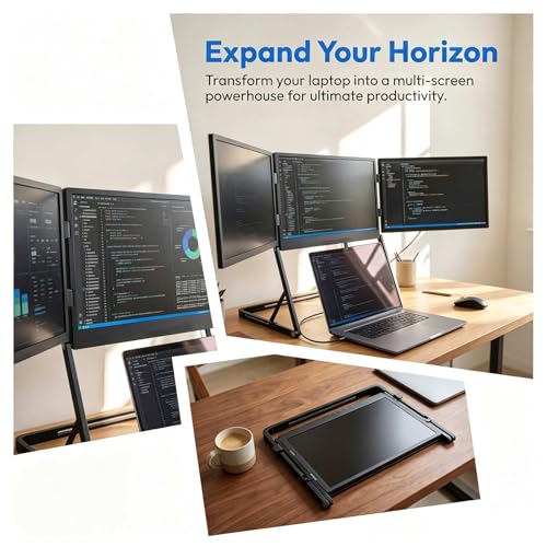 14'' Triple Portable Monitor Laptop Screen Extender | 1920x1200 IPS Foldable 3-Screen Extender, Quad Screen Monitor Workstation for 13-17 Inch Laptop, USB-C & Mini H/D Interface - size: 14 Inch