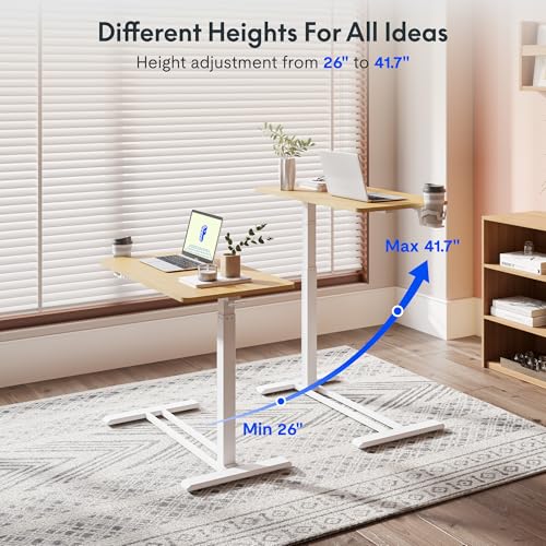 FLEXISPOT 32''Adjustable C Table Gas Spring Mobile Side End Table | Adjustable C table with Wheels, Bedside table for sofa and couch. Laptop Rolling Cart TV Tray, 31.5" W x 17.7" D,Maple - color: Maple, size: 32x18