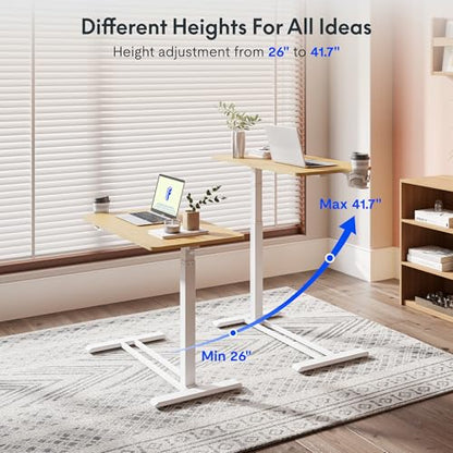 FLEXISPOT 32''Adjustable C Table Gas Spring Mobile Side End Table | Adjustable C table with Wheels, Bedside table for sofa and couch. Laptop Rolling Cart TV Tray, 31.5" W x 17.7" D,Maple - color: Maple, size: 32x18