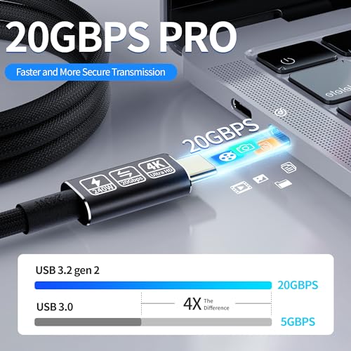 Short USB c Data Cable,usbc to usbc 1.65ft,USB c 3.2 Monitor Cable Support 20Gbps 240W PD Fast Charging Cable, high Speed USB to USB c Cable,Compatible with MacBook,Samsung Galaxy,SSD - size: 1.65 ft