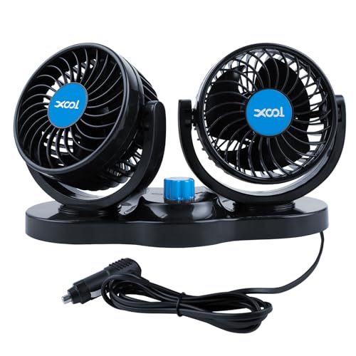 XOOL Car Fan 12V Portable Auto Cooling Fan with Cigarette Lighter Plug, 360° Rotatable High Power Vehicle Fan for Truck SUV RV - size: Cigarette Dual Fan - Front (Enhanced)