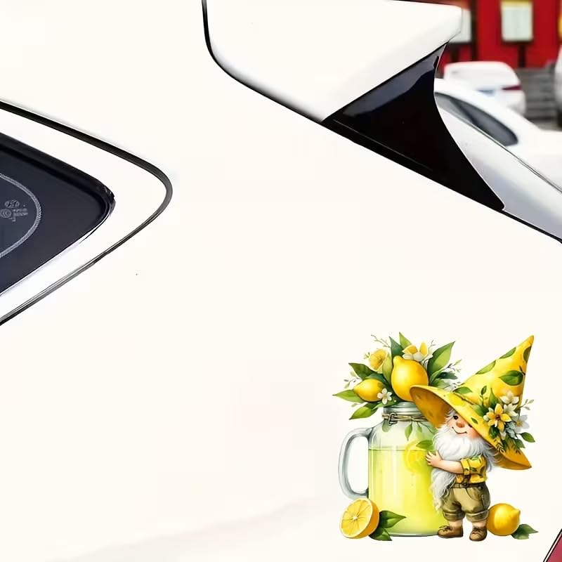 Lemon and Gnome PVC Vinyl Car Decals Stickers Waterproof Self-Adhesive Decals for Cars, Laptops, Trucks, Motorcycles Wall Window Luggage Scratch Cover Door Decor Sticker