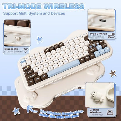 YUNZII C75 Cute 75% Wireless Mechanical Keyboard (Choco, Candy Switch) | Creamy Cake Keyboard, BT5.0/2.4G/USB-C, Hot-Swap, NKRO, PBT MOA Keycaps,5500mAh RGB Gasket Mount for Mac/Win/Gaming/Office - color: Choco, size: Candy Switch